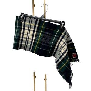 Harrisons Vintage Lambswool Blue Green Plaid Scarf Fringe Scotland Fall Winter